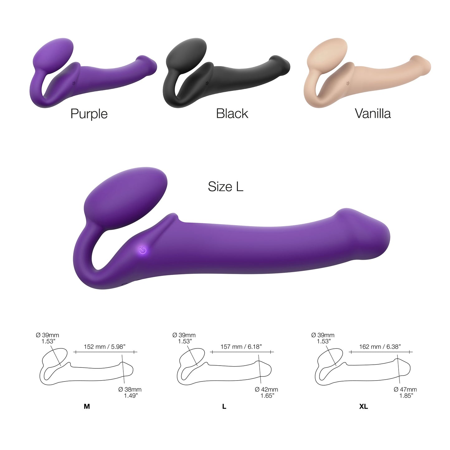 VIBRATING BENDABLE STRAP-ON - L - PURPLE